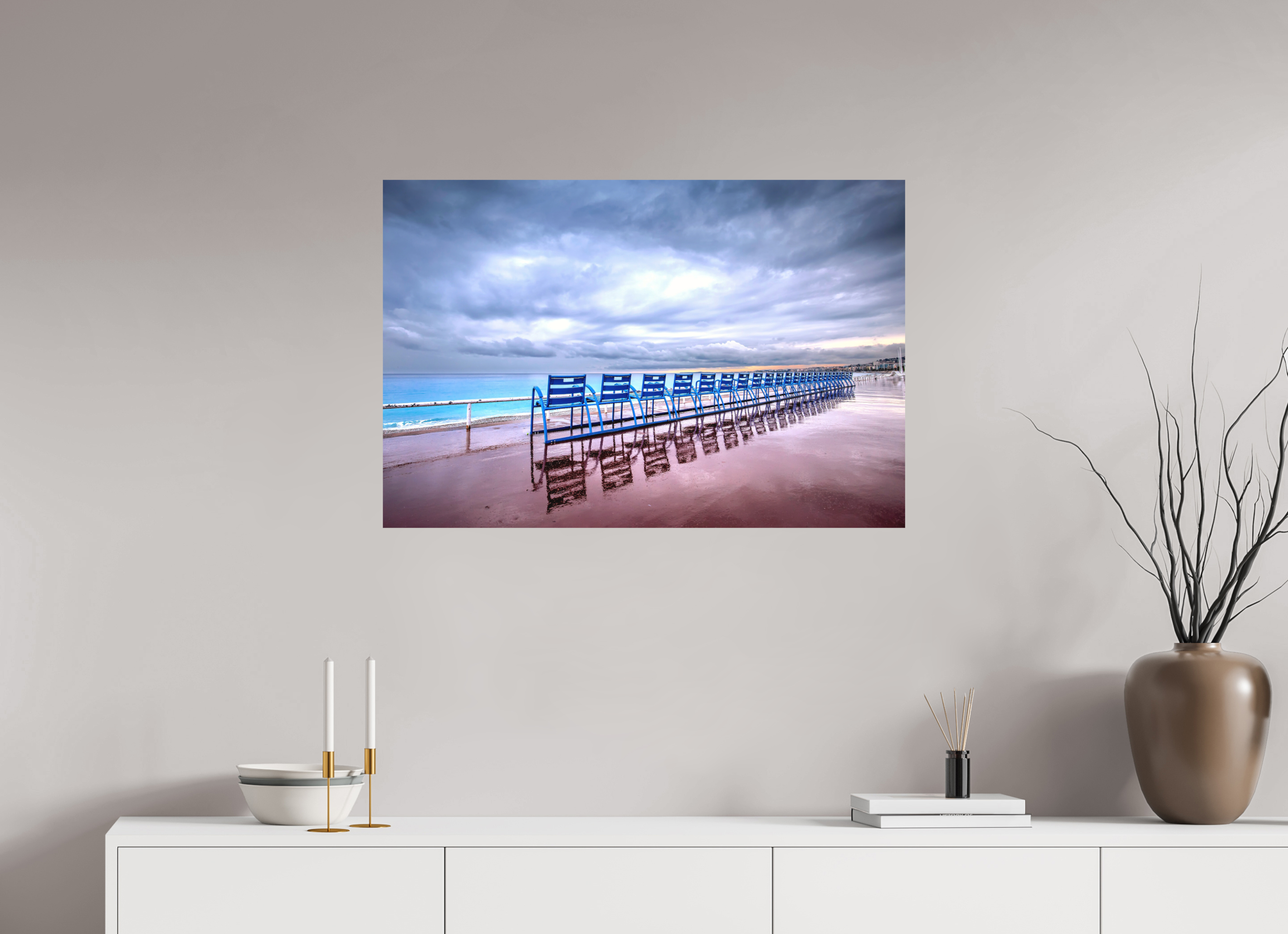 90 x 60 cm, h h Les chaises bleues Nice par mauvais temps