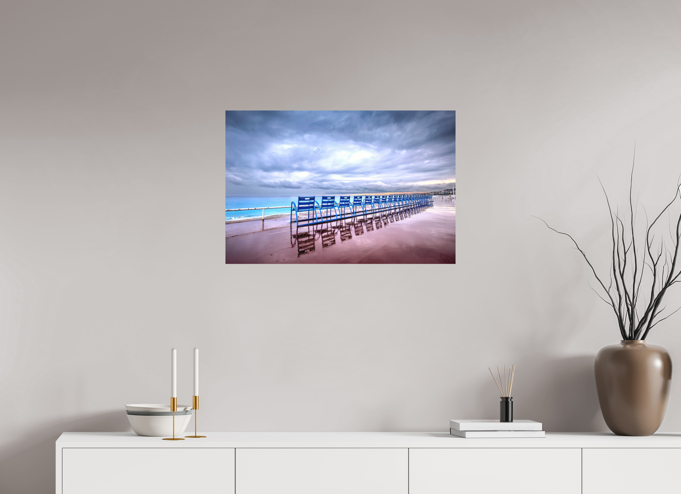 75 x 50 cm, h h Les chaises bleues Nice par mauvais temps