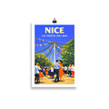 Affiche de Nice représentant la Festa dei Mai avec danseurs et guirlandes, illustration décorative ambiance méditerranéenne