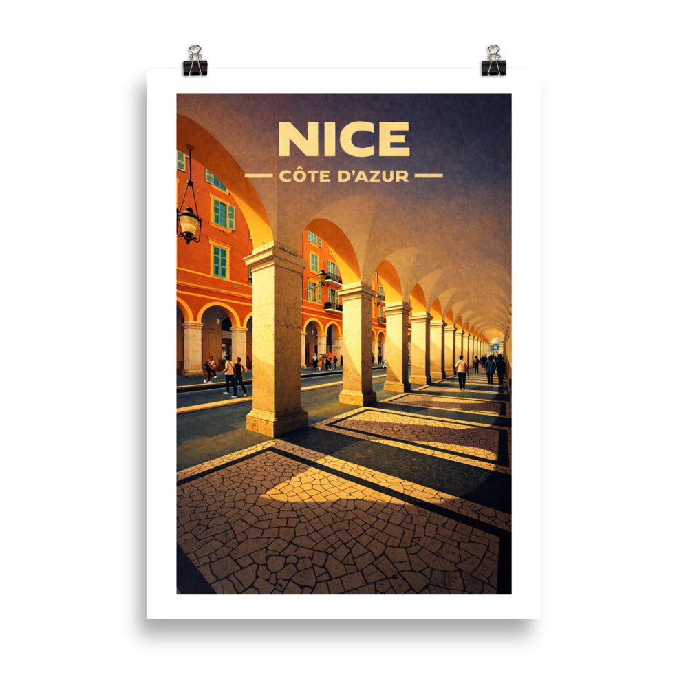 Affiche illustrée Nice – Arcades Masséna 70x50cm | Décoration murale Côte d’Azur