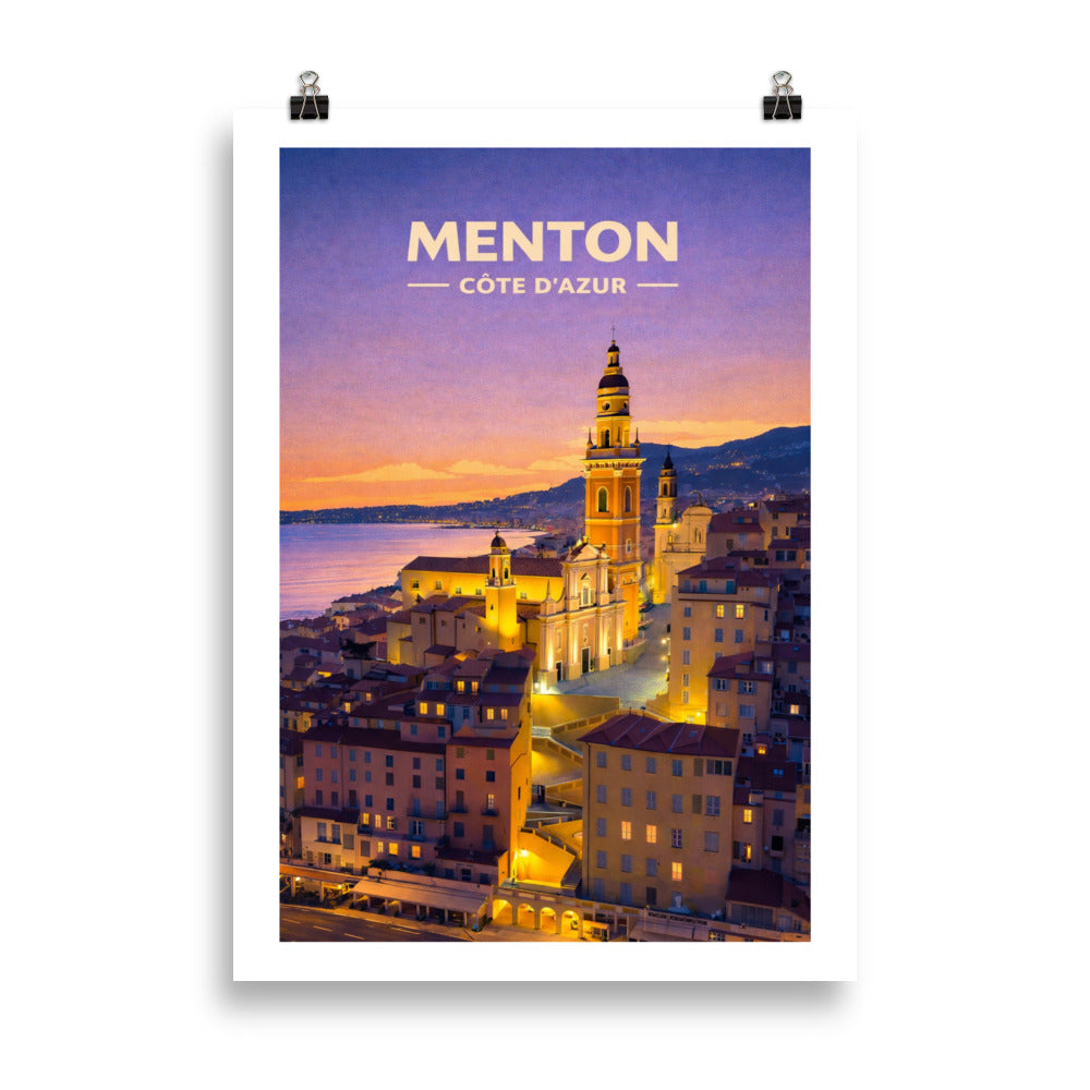 Menton illuminée – Affiche illustrée 70x50cm| Décoration murale Côte d’Azur