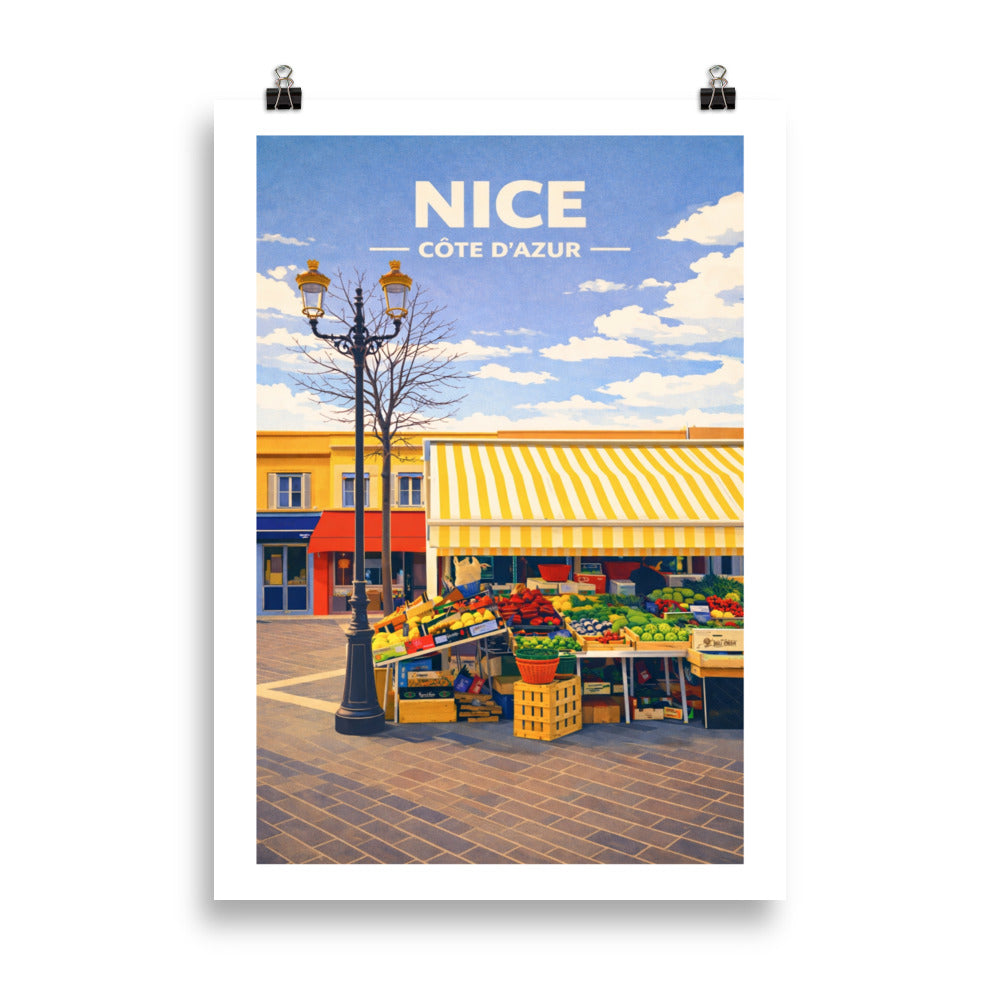 Nice – Marché du Cours Saleya | Affiche illustrée 70x50cm décoration murale
