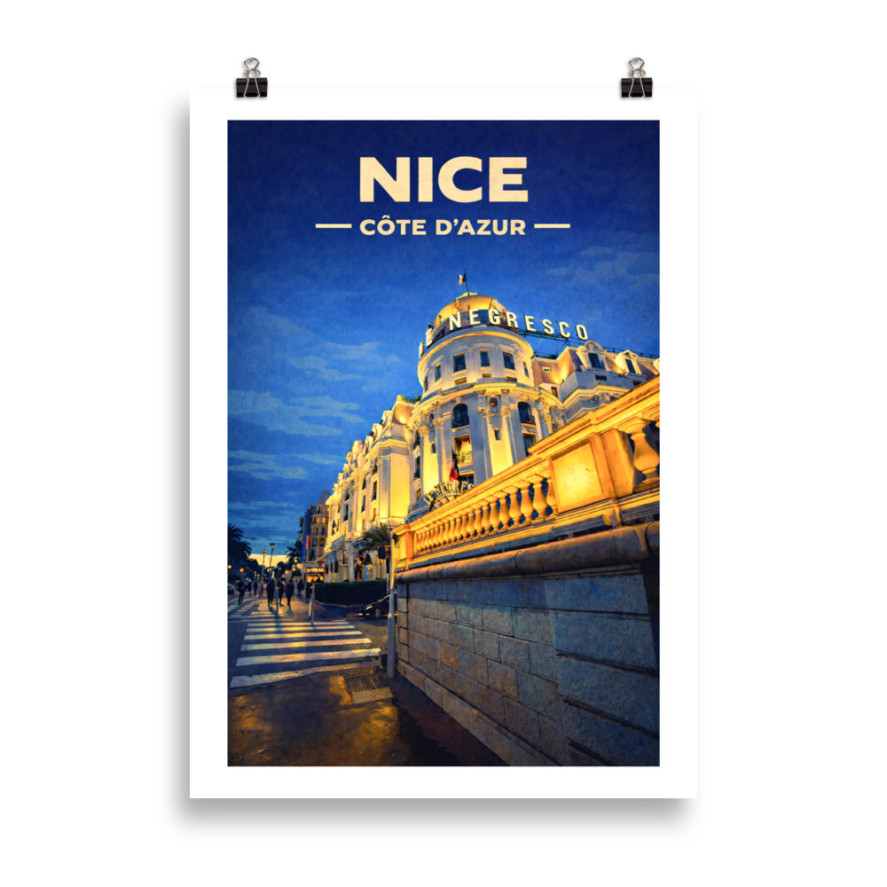 Nice Negresco– Affiche illustrée 70x50cm | Décoration murale Côte d’Azur