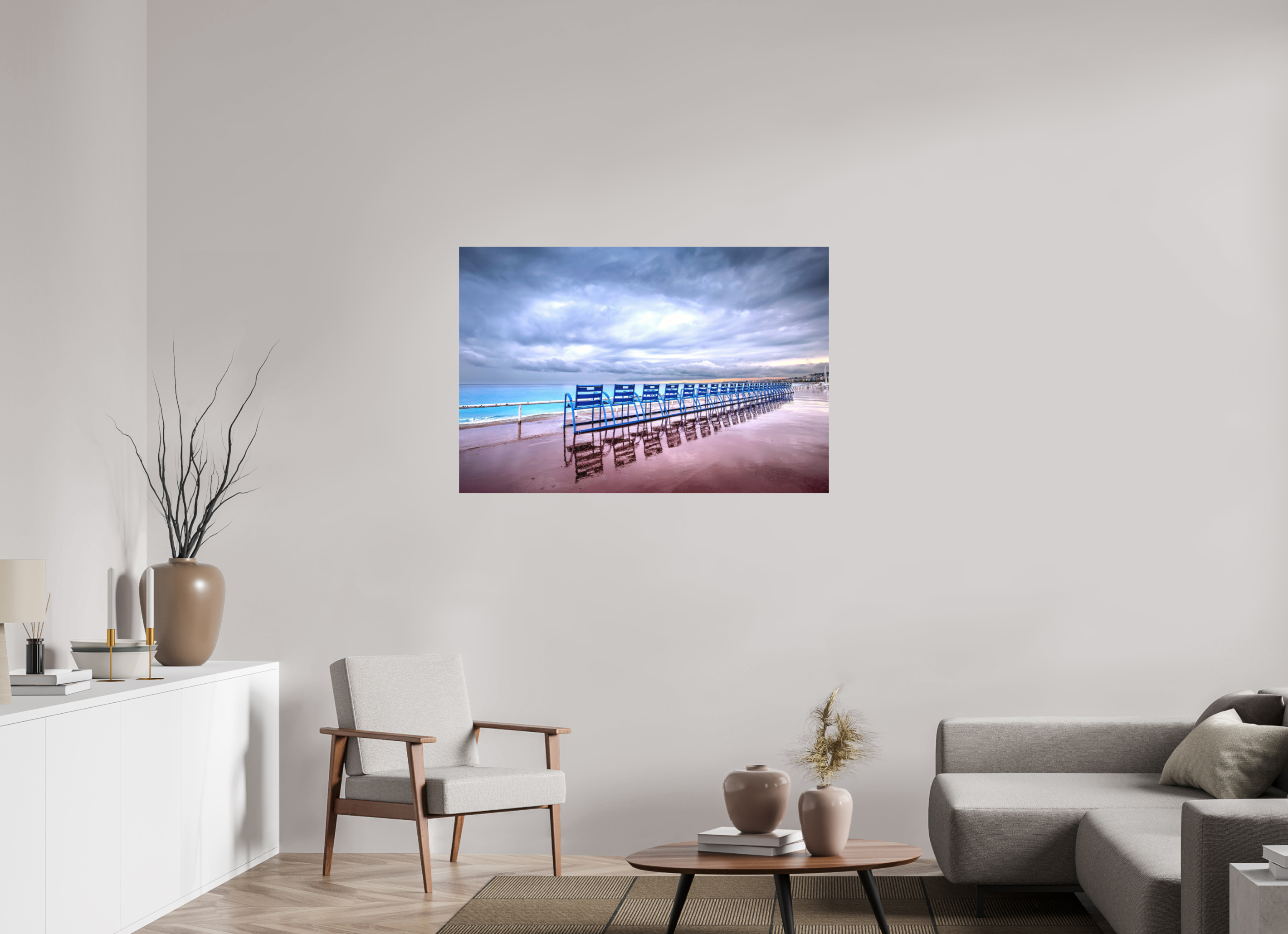 120 x 80 cm, h h Les chaises bleues Nice par mauvais temps