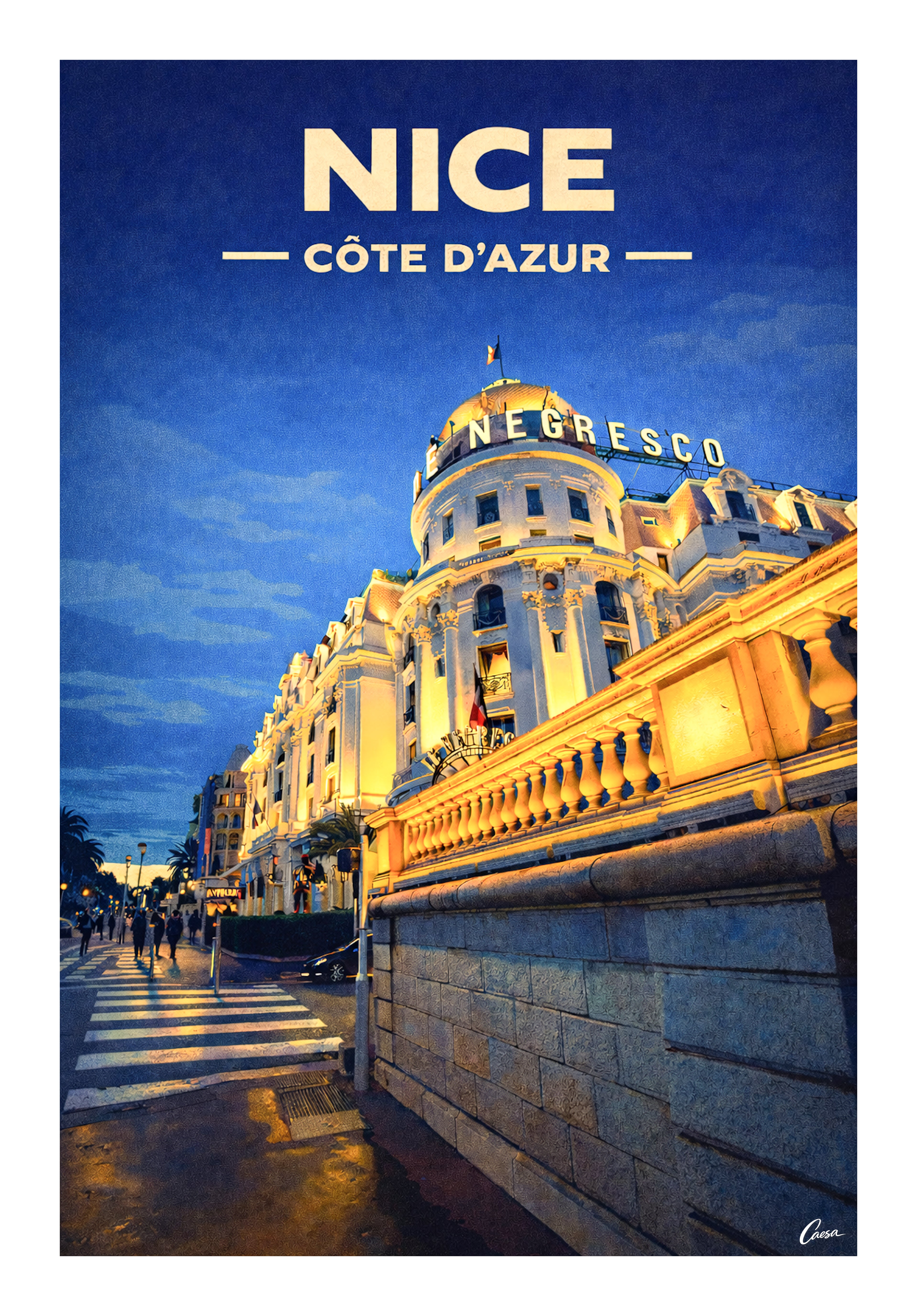Affiche de Nice Hôtel Negresco artiste illustration Côte d'Azur promenade des Anglais 