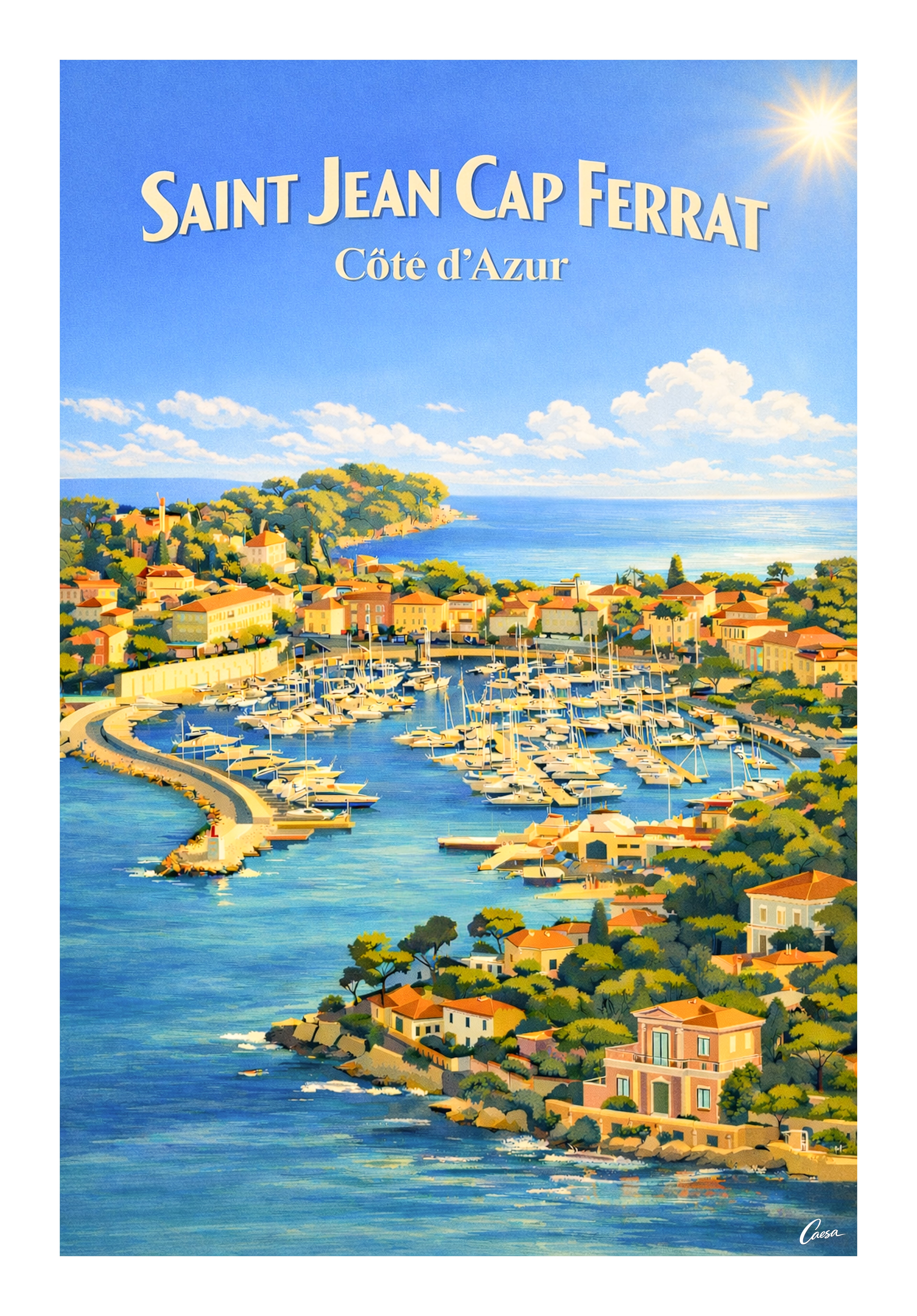 Affiche de Saint Jean Cap Ferrat illustration Côte d'Azur 