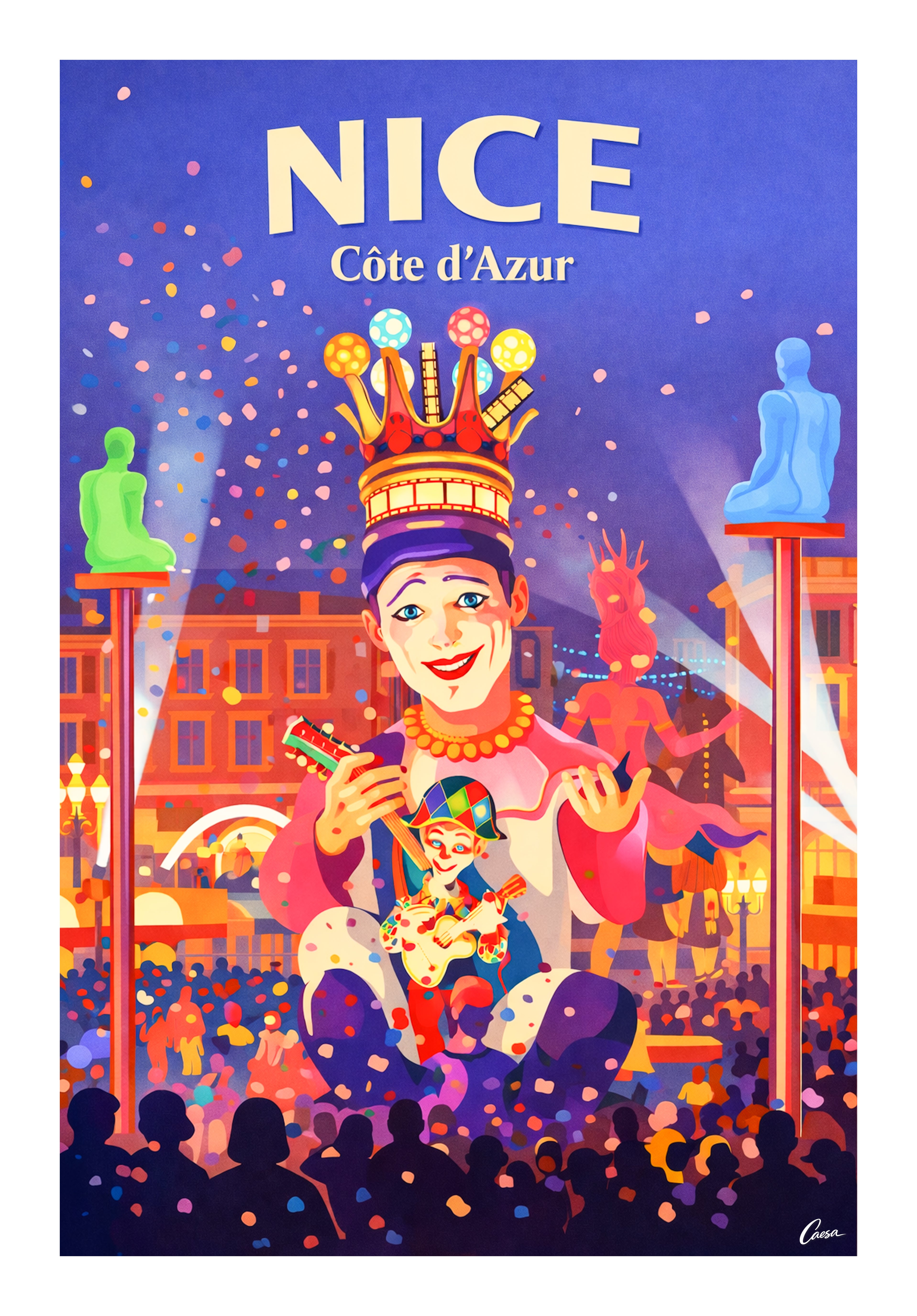 Affiche du carnaval de Nice Côte d'Azur illustration artiste Niçois 