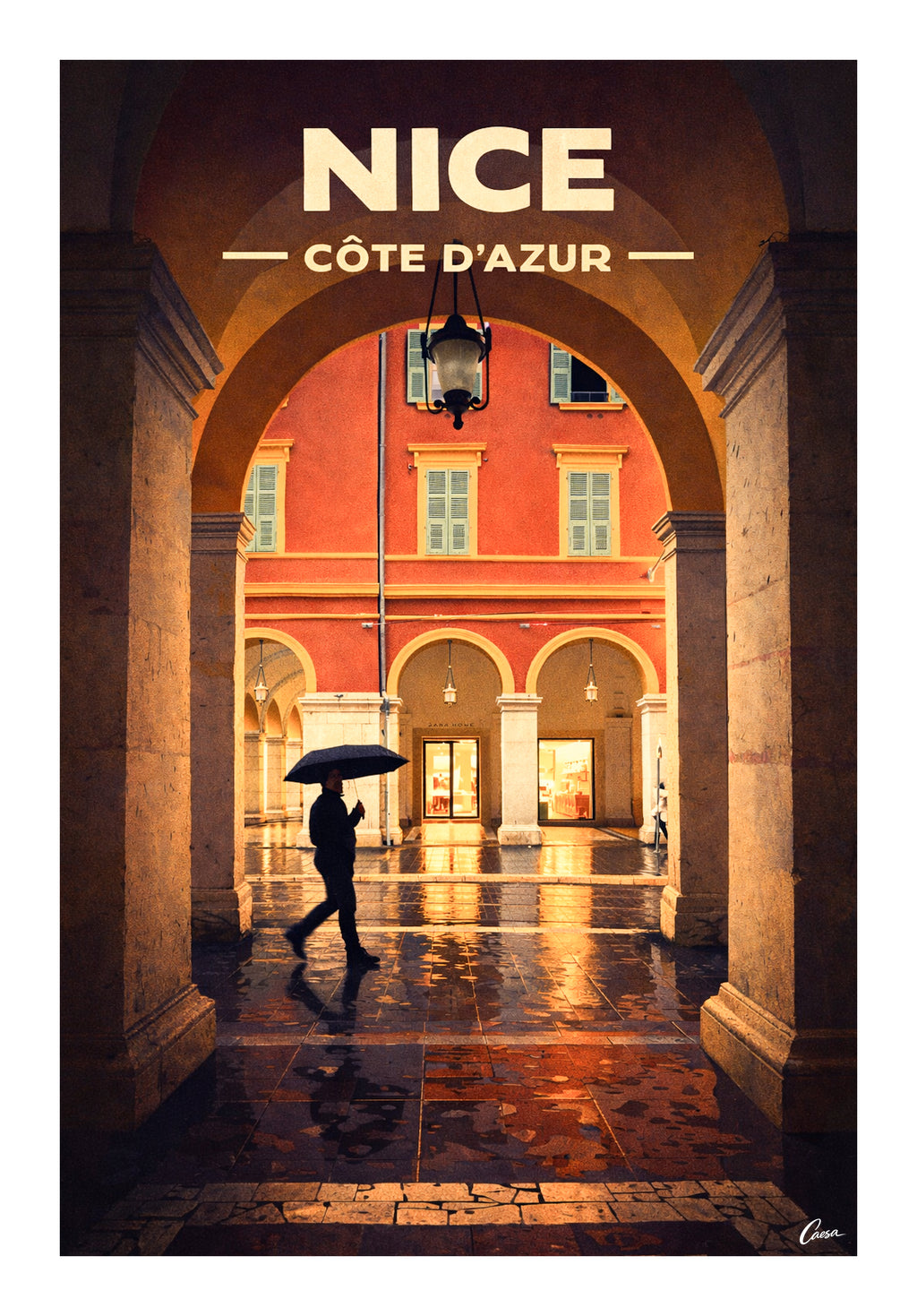 Affiche de Nice Côte sous la pluie 