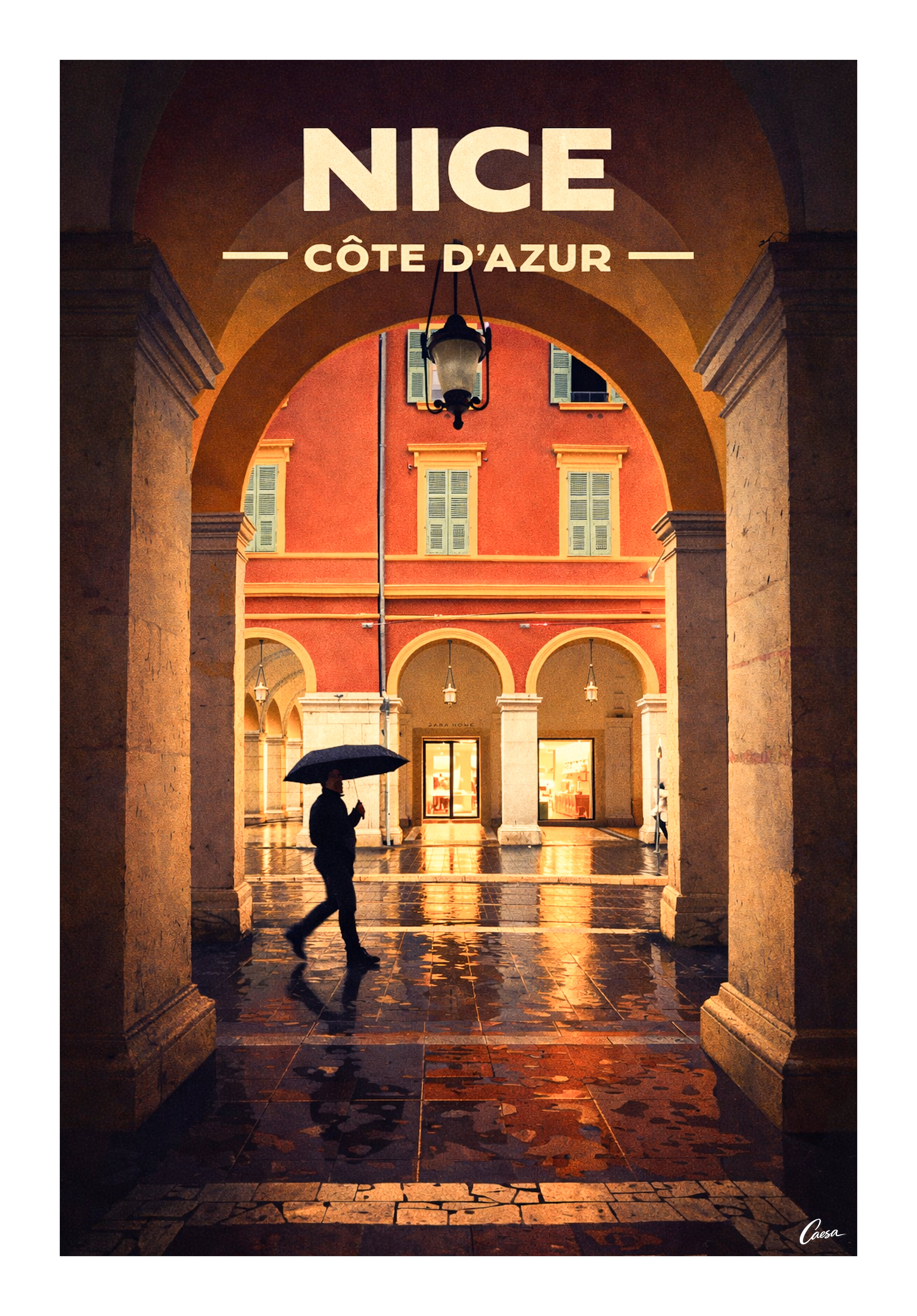 Affiche de Nice Côte sous la pluie 