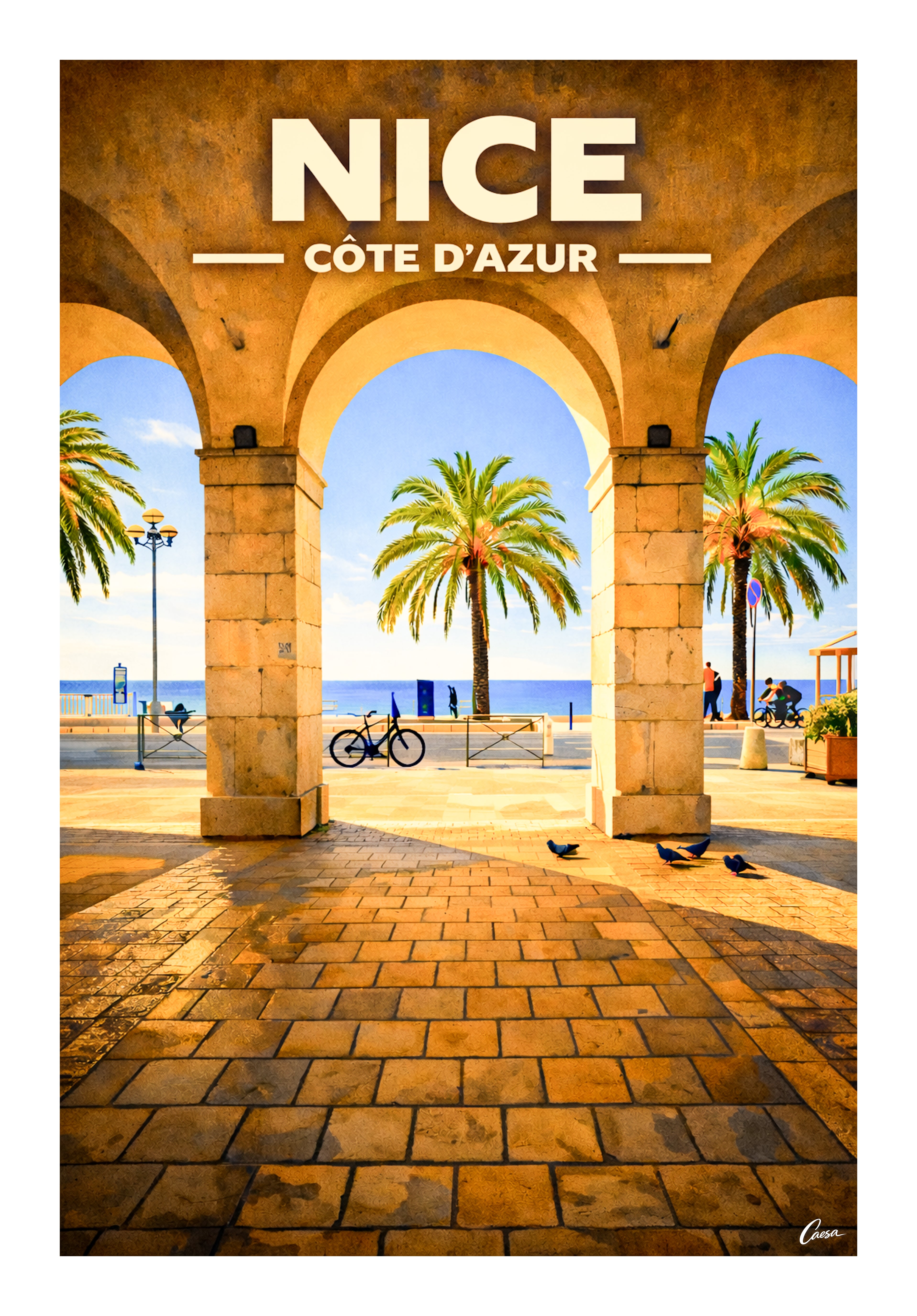 Affiche de Nice arcades promenade des Anglais illustration Côte d'Azur France 