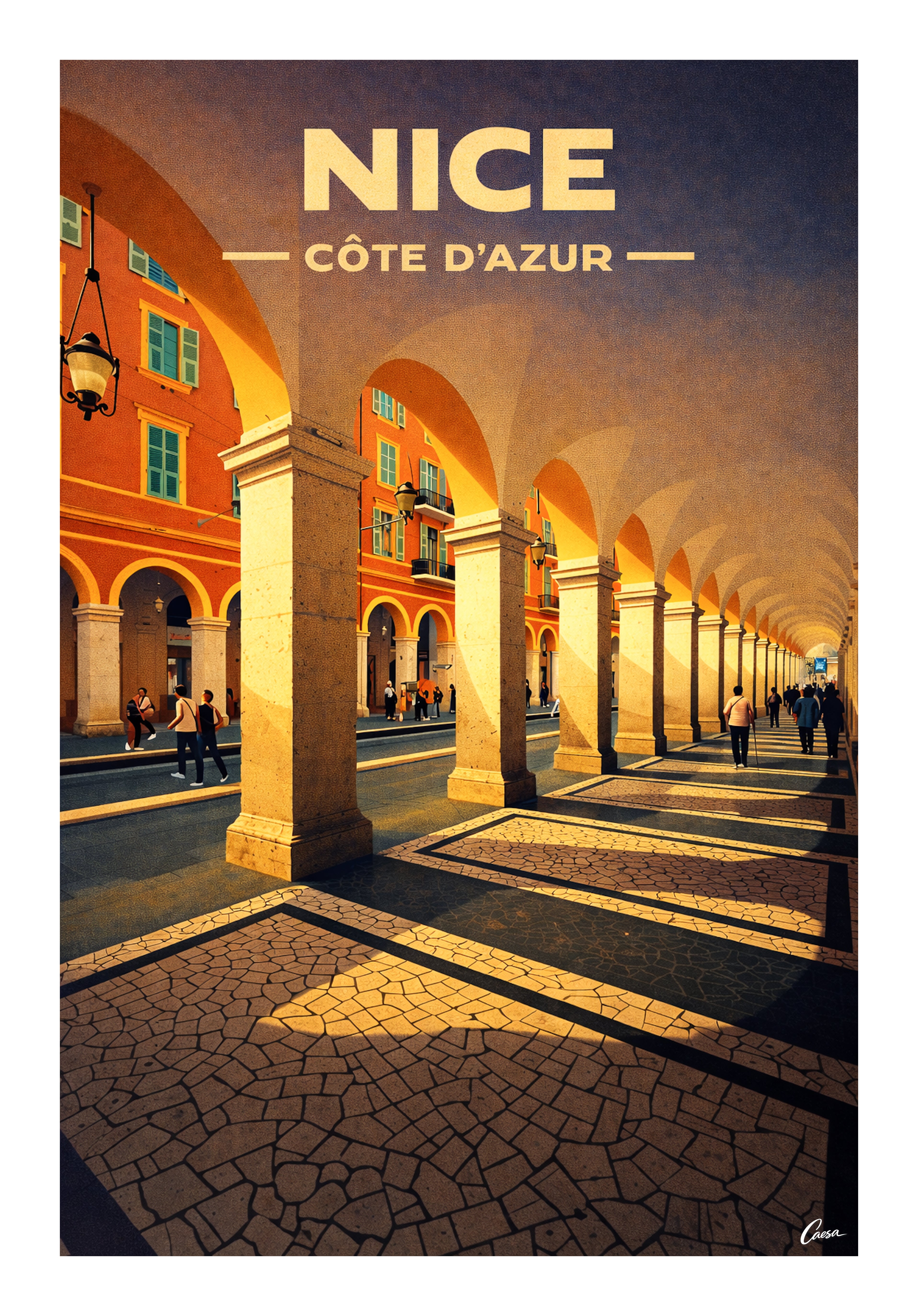 Affiche de Nice Jean Médecin illustration Côte d'Azur 