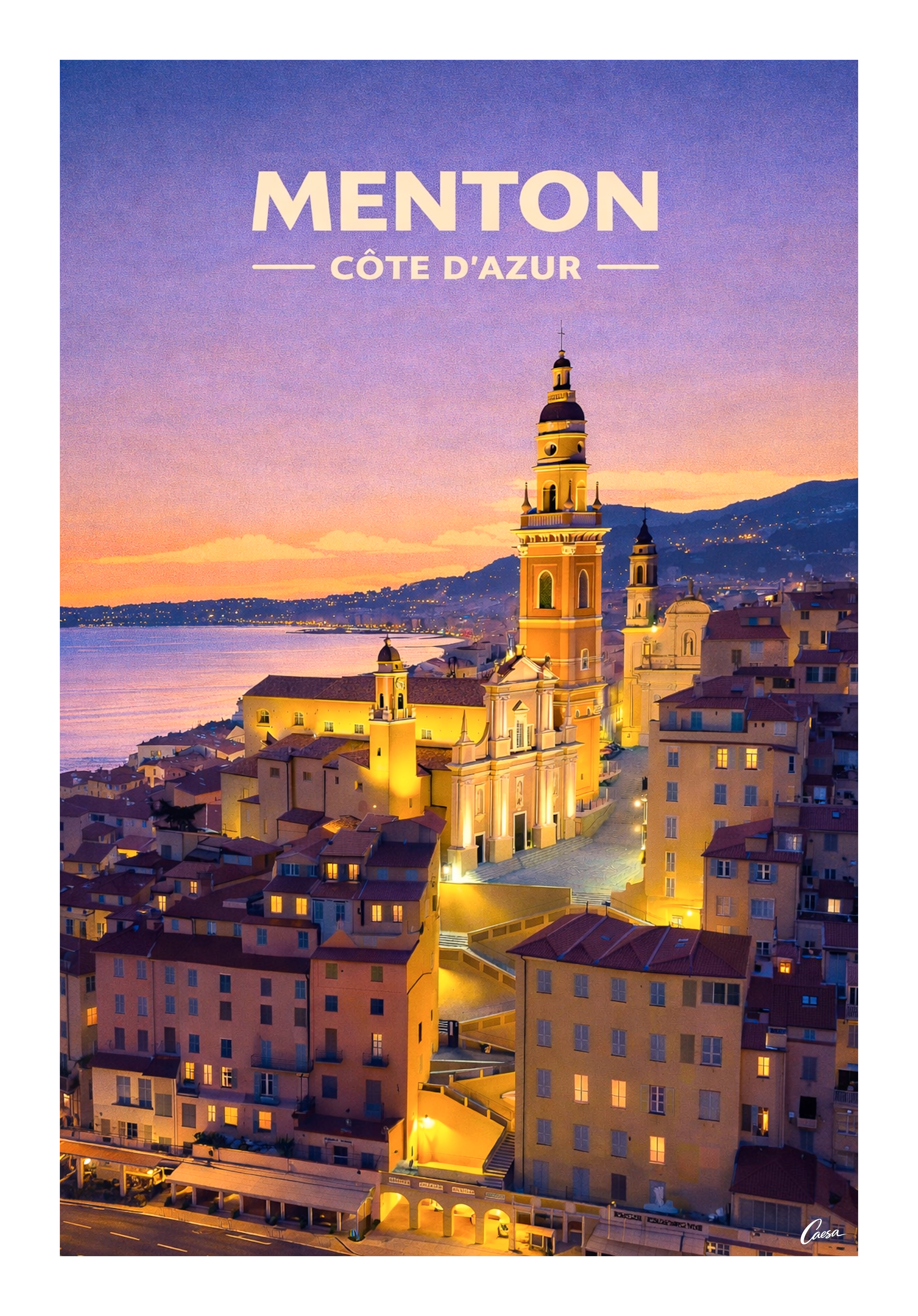 Affiche Menton illustration Côte d'Azur voyage location décoration 