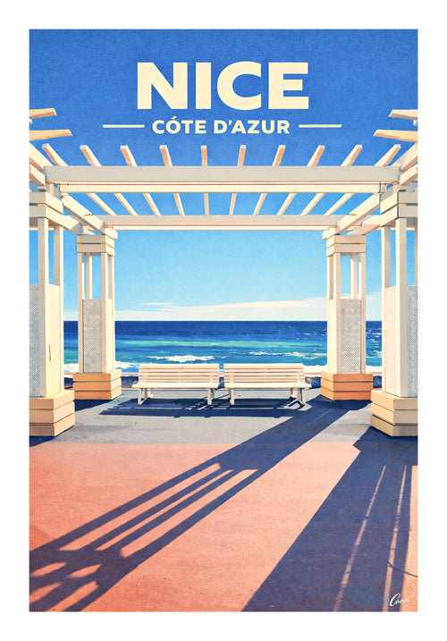 Affiche Nice Promenade des Anglais illustration Côte d'Azur décoration intérieure 
