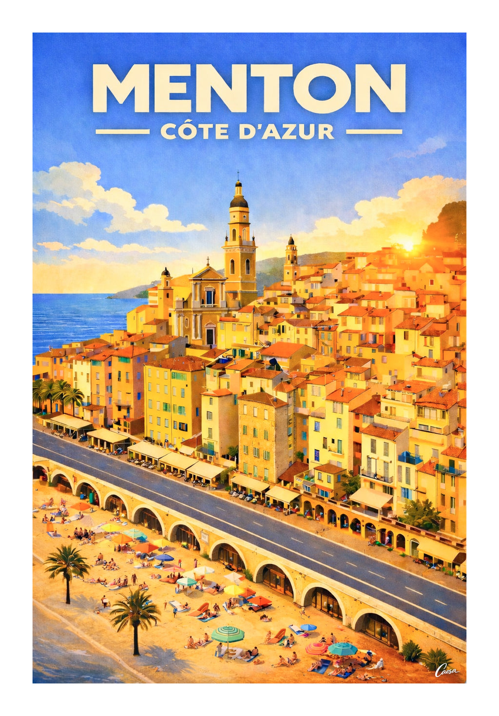 Affiche de Menton illustration Côte d'Azur décoration intérieure fête du citron 