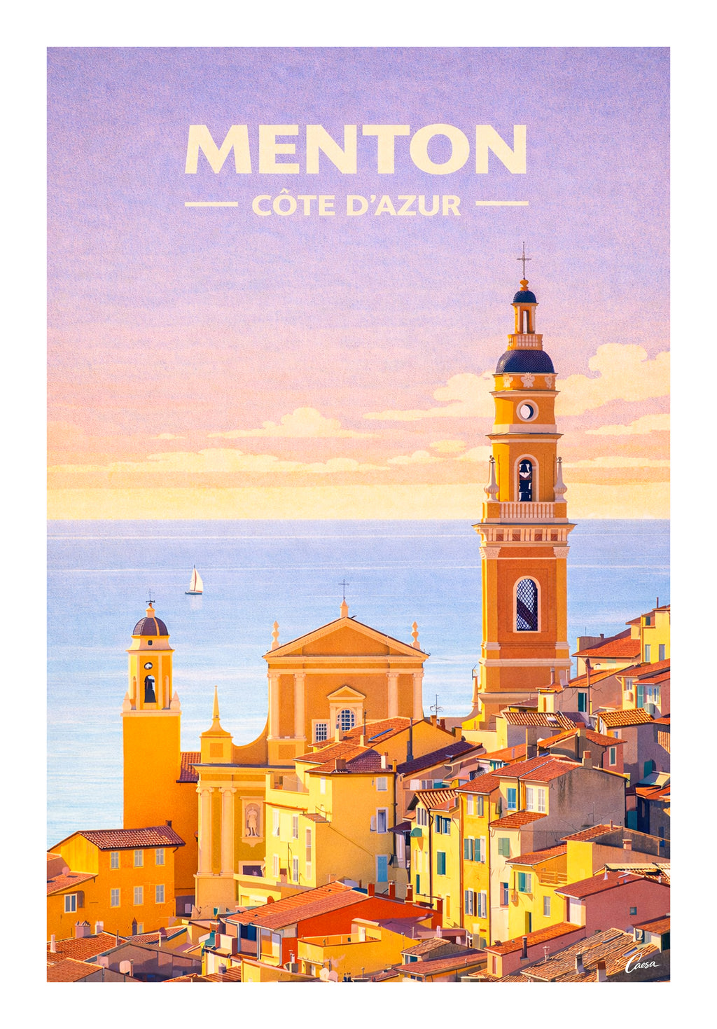 Affiche de Menton illustration Côte d'Azur déco intérieur ville et mer méditerranée 