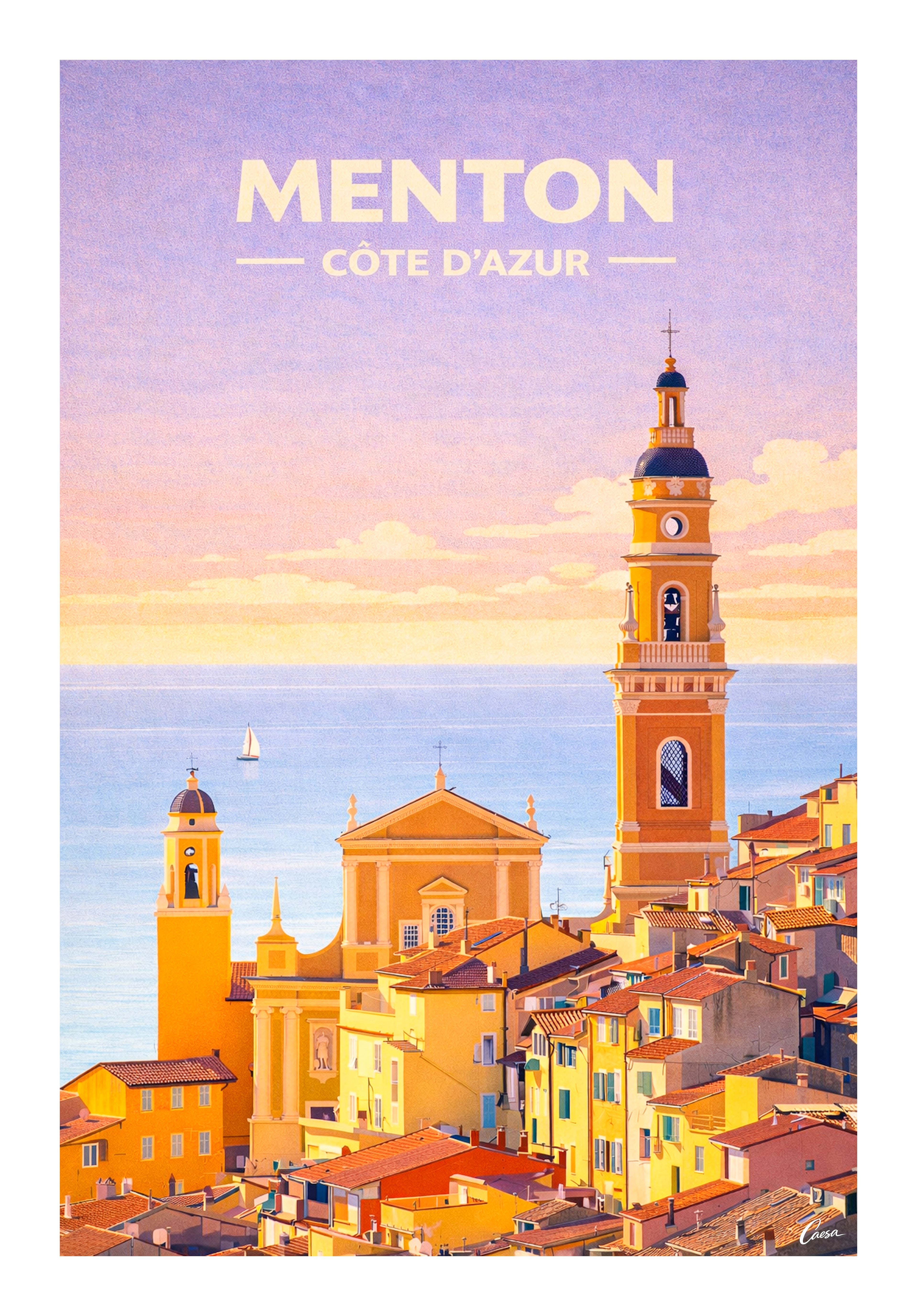 Affiche de Menton illustration Côte d'Azur déco intérieur ville et mer méditerranée 
