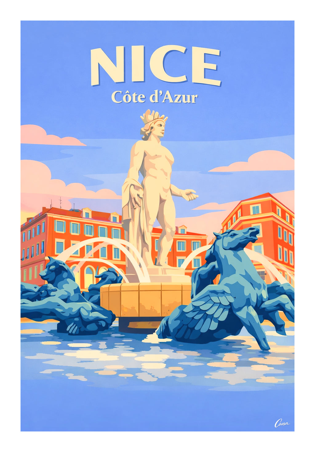 Affiche de Nice fontaine place Masséna illustration décoration intérieure 