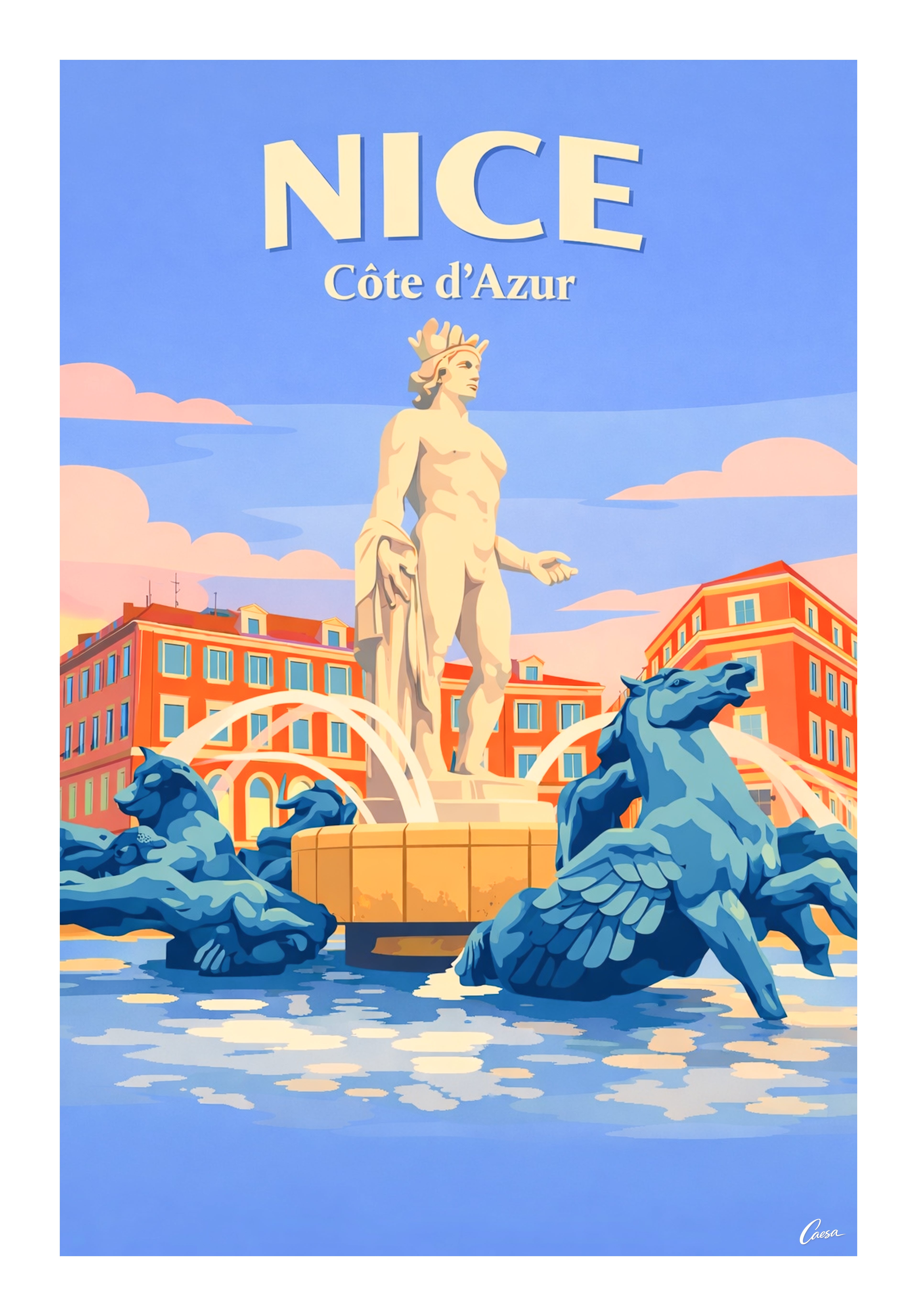 Affiche de Nice fontaine place Masséna illustration décoration intérieure 