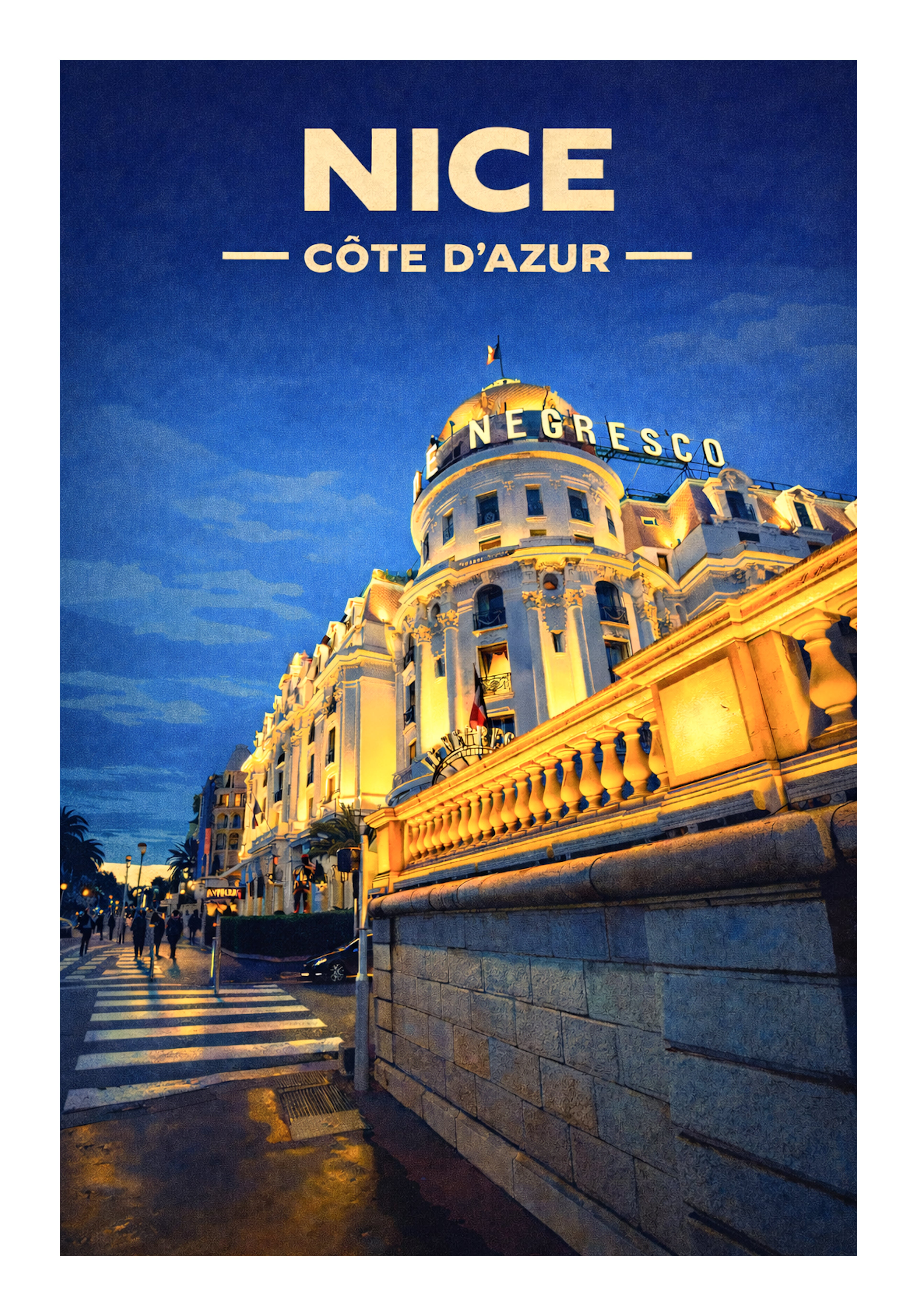 Nice Negresco– Affiche illustrée 70x50cm | Décoration murale Côte d’Azur