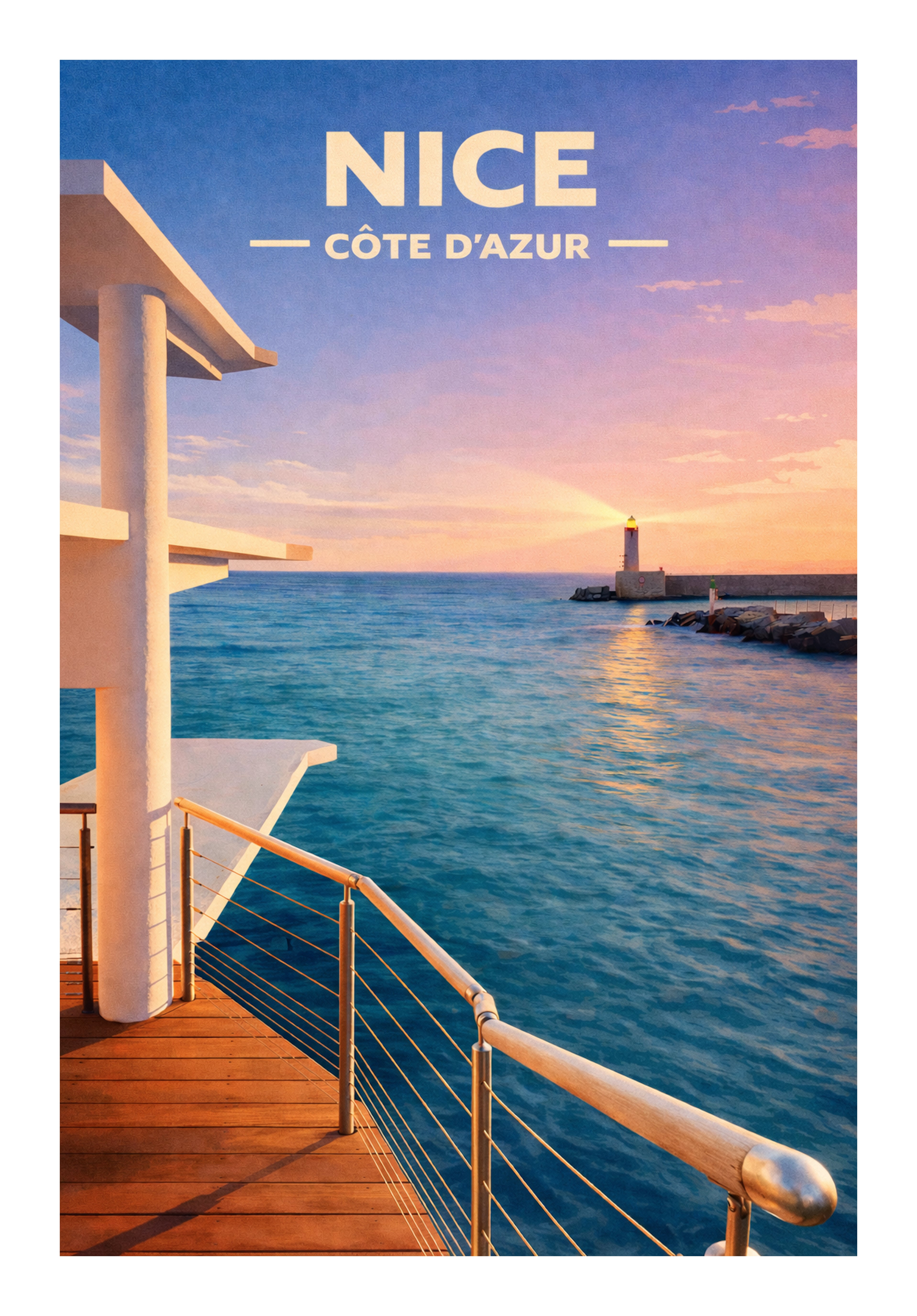 Nice Côte d’Azur – Affiche illustrée 70x50 cm | Décoration murale méditerranéenne