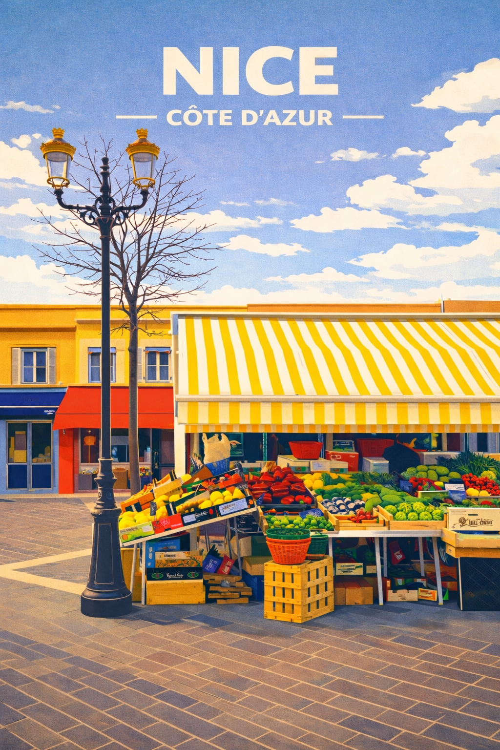 Nice – Marché du Cours Saleya | Affiche illustrée 70x50cm décoration murale