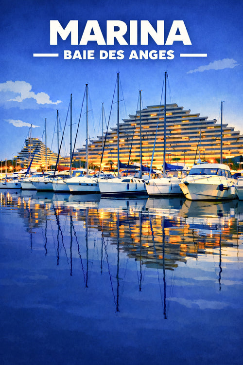 Affiche Marina Baie des Anges illustration Côte d’Azur