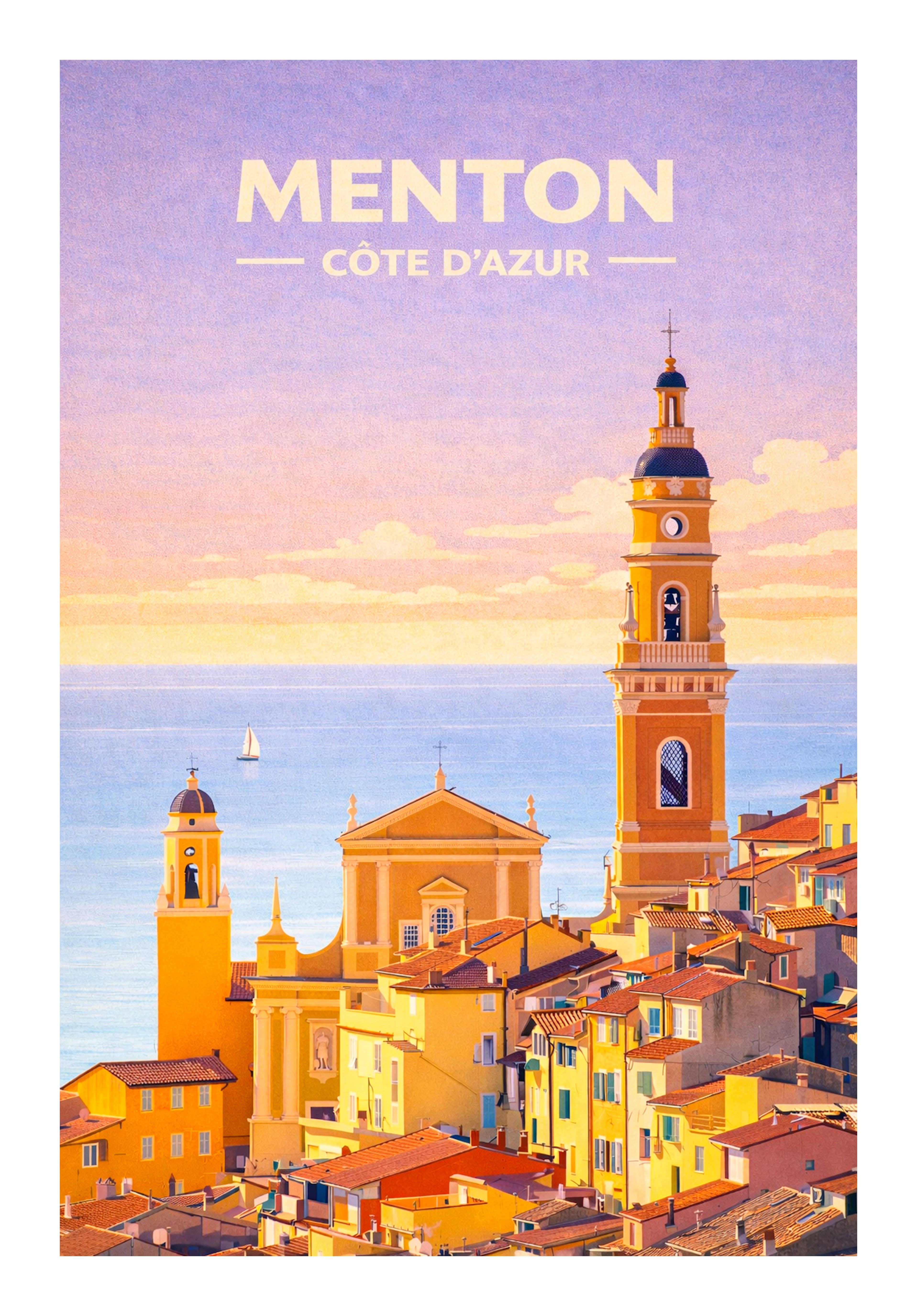 Menton Côte d’Azur – Affiche illustrée 70x50cm| Décoration murale