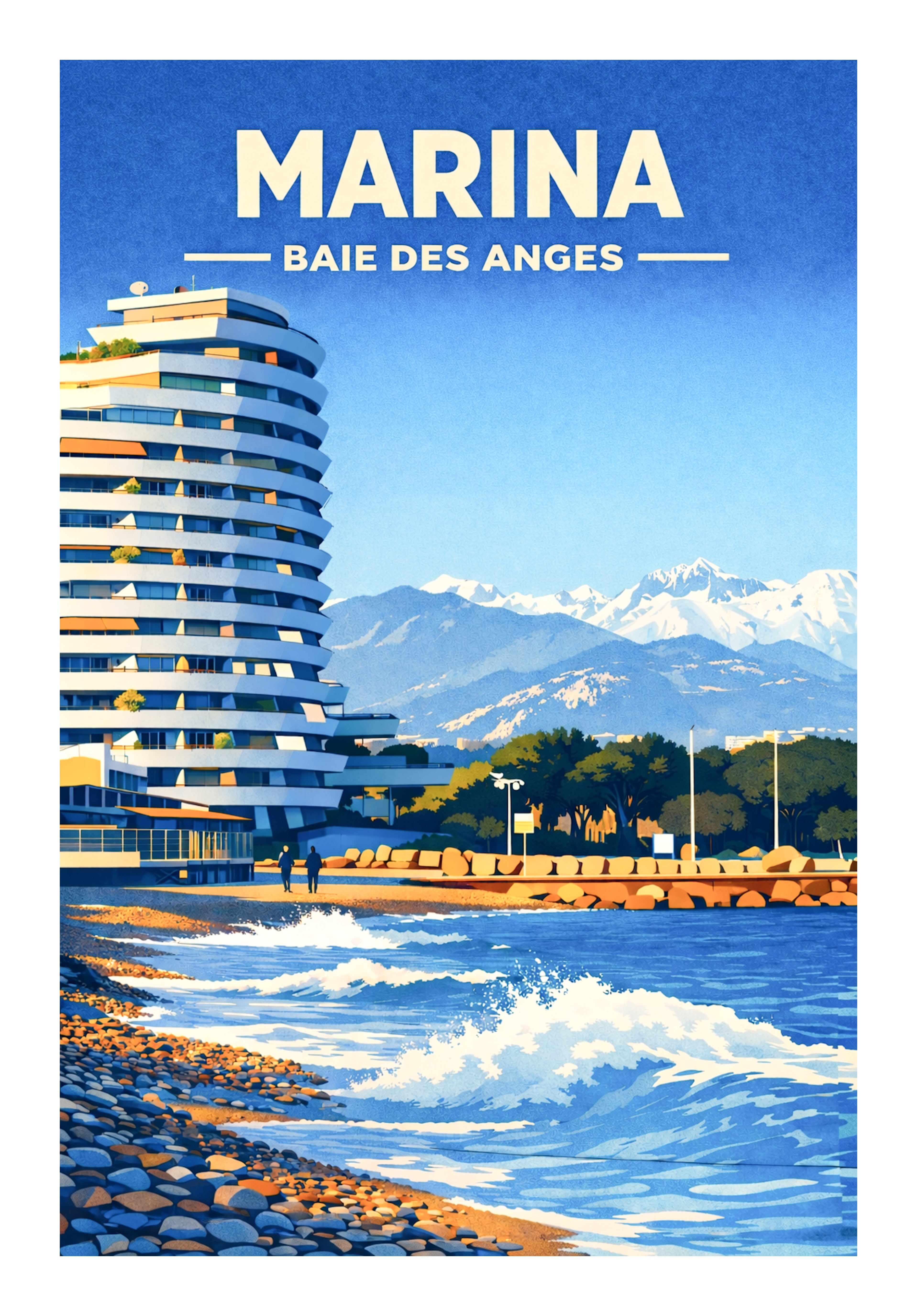 Affiche Marina Baie des Anges illustration Côte d'Azur