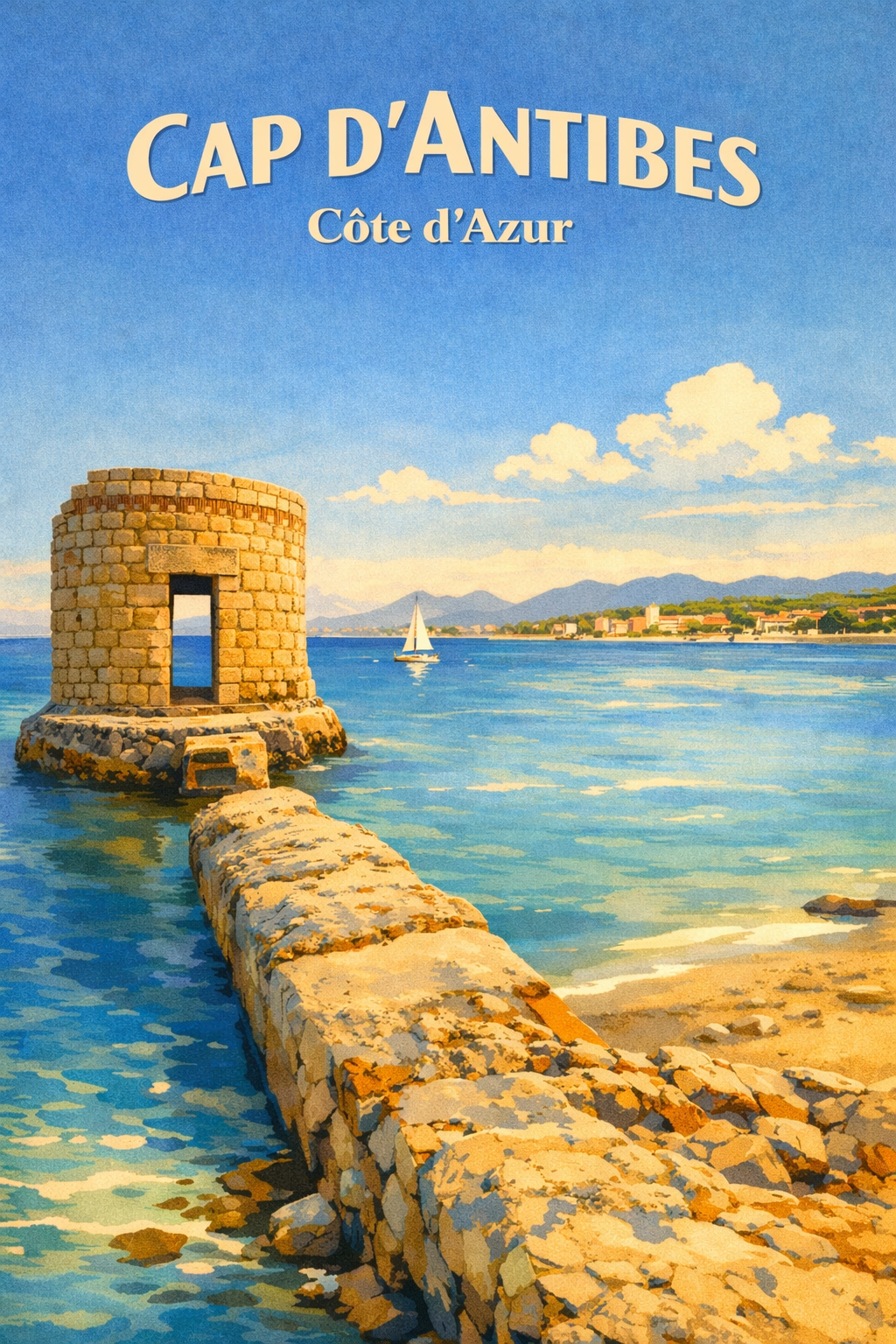 Affiche Cap d’Antibes illustration Côte d’Azur